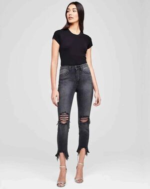 LAGENCE 2427EKND The High Line Black Distressed Cropped Skinny Jeans SIZE 28